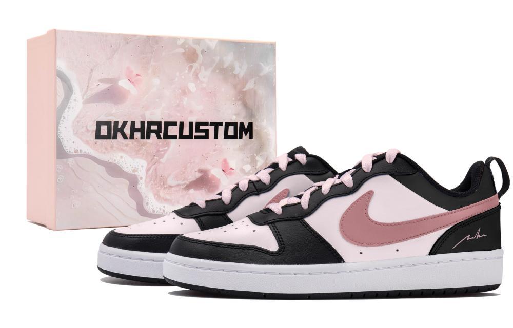 Nike Court Borough Low Top Skateboard Shoes GS White Black Pink