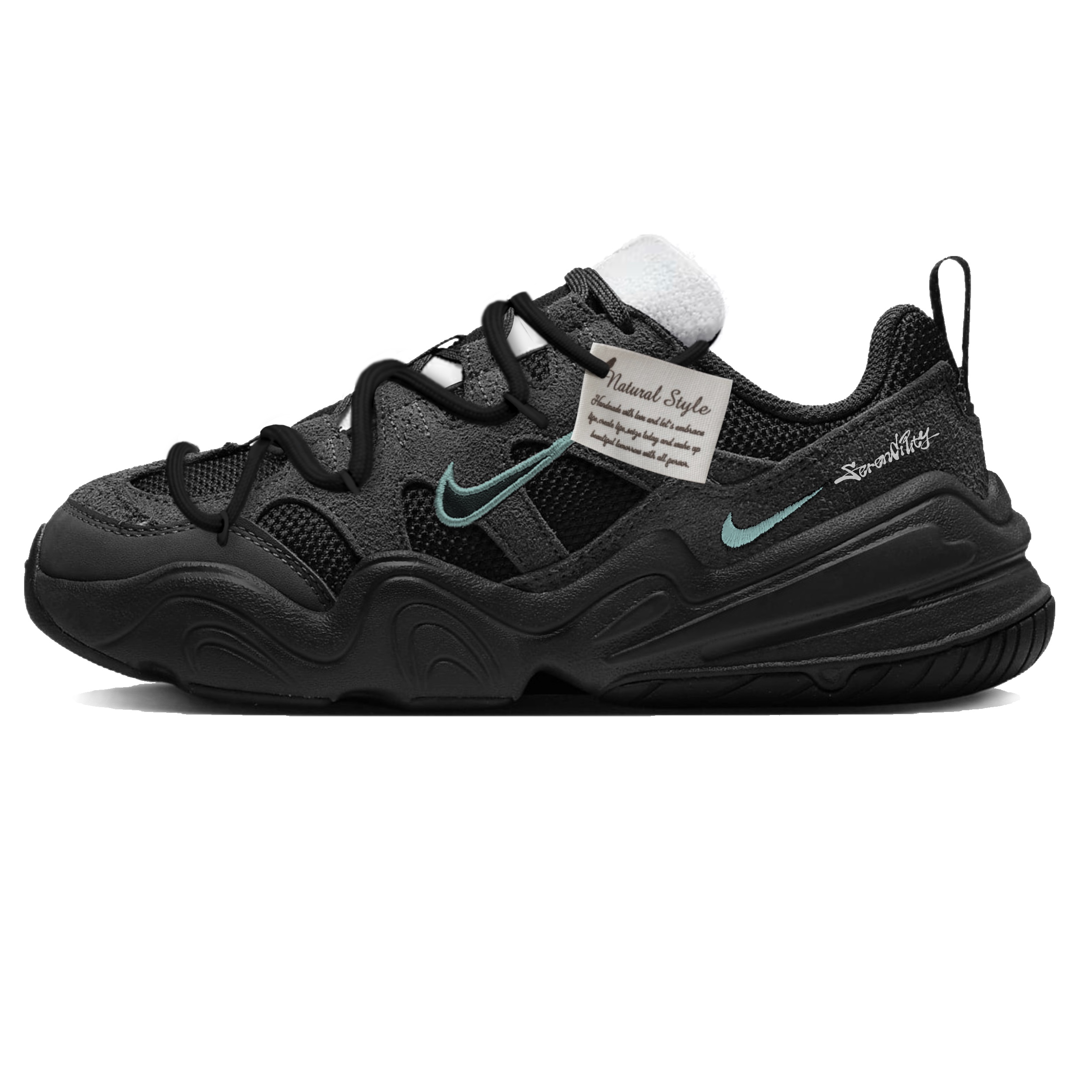 Nike Tech Hera Turquoise Stone Abrasion Resistant Low top Casual Shoes Unisex Black