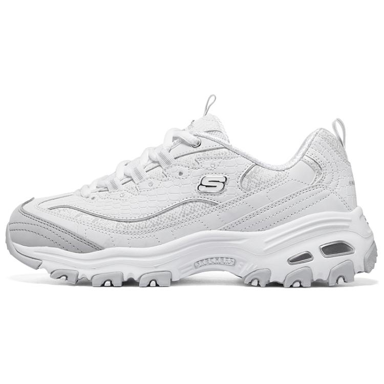 Skechers Durable Breathable Low-Top Chunky Sneakers Women's White Silver
