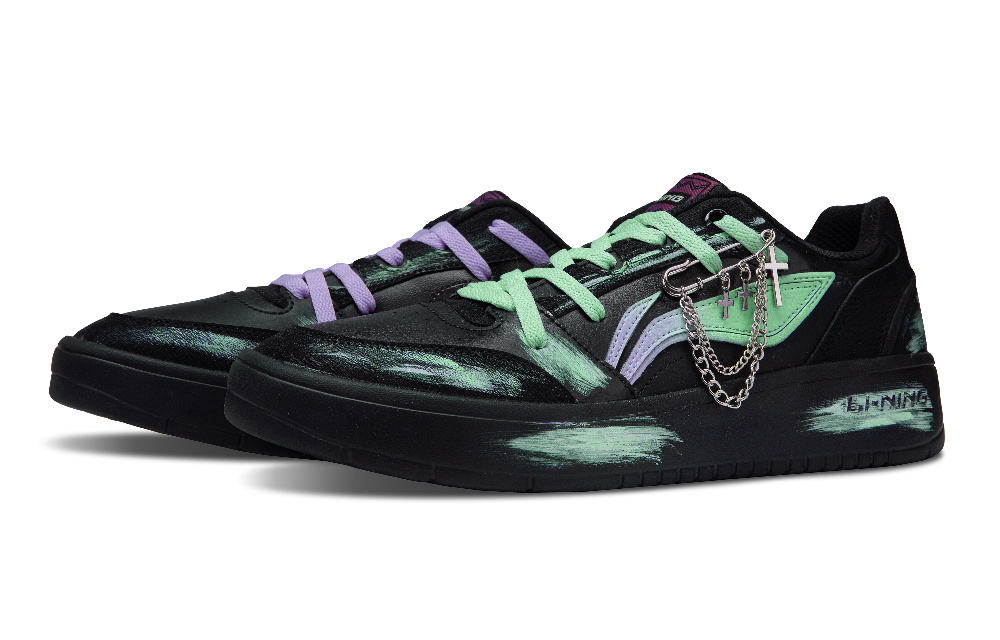 LiNing Yuanbao V3 Slip Resistant Shock Absorbers Low Top Skateboard Shoes Men's Purple Green Mismatched