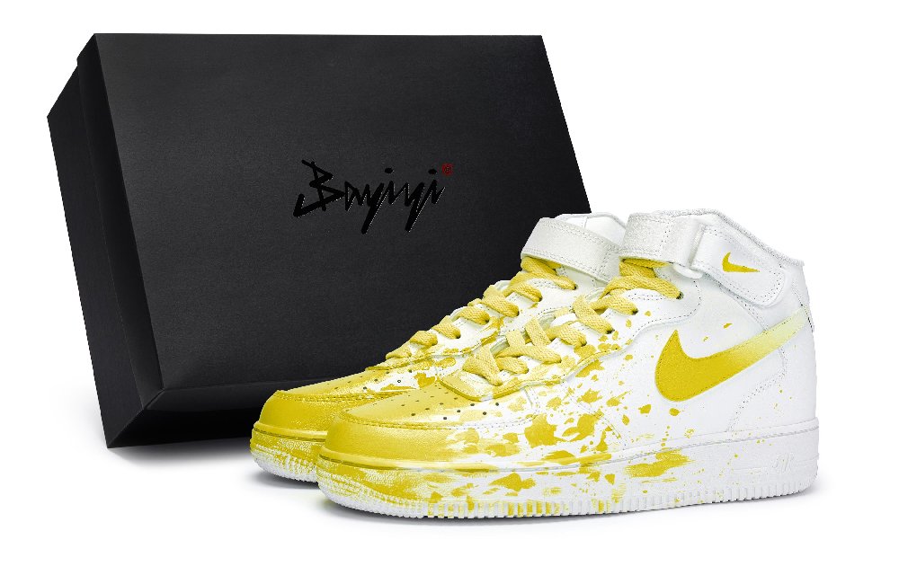 Nike Air Force 1 Coverage Anti-Slip And Wear-Resistant Mid-Top Skateboard Shoes Men's White Yellow