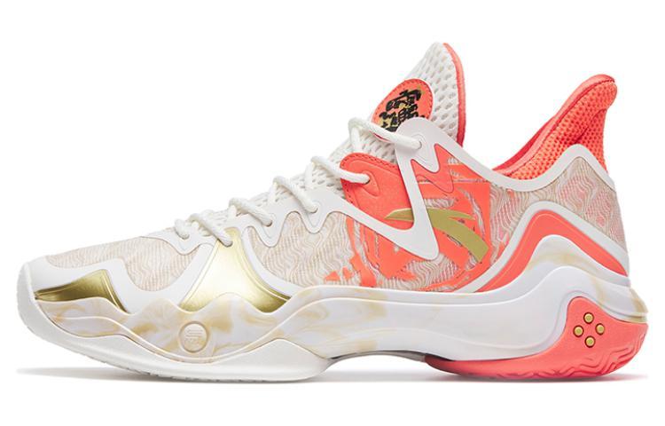 Anta Shock Wave 4 Zhao Cai Jin Bao Cushioning Anti-Slip And Wear-Resistant Low-Top Basketball Shoes Red White