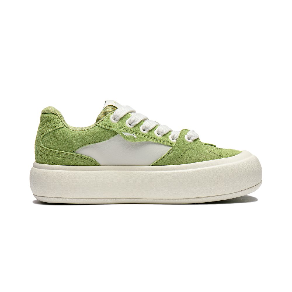 LiNing Puff Platform Cushioning Wear-Resistant Low-Top Skateboard Shoes Women's Green White