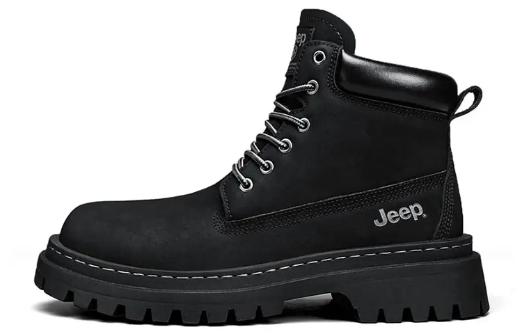 Jeep Vintage Classic Large Yellow Boots Black Warrior Short Martin Boot Men's Black