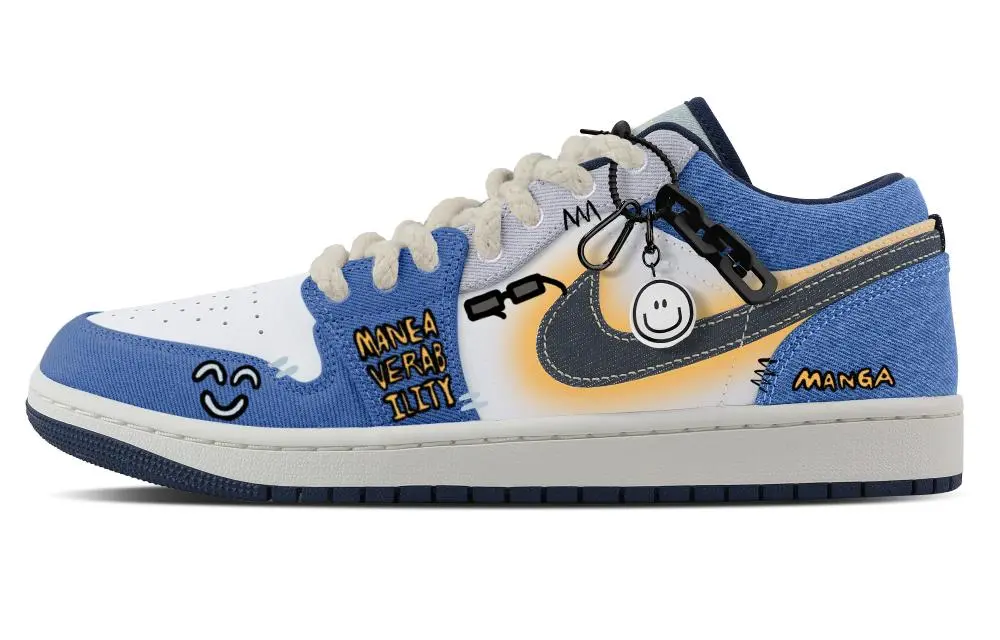 Jordan Air Jordan 1 Toy City Abrasion Resistant Low top Vintage Basketball Shoes Men's Blue White