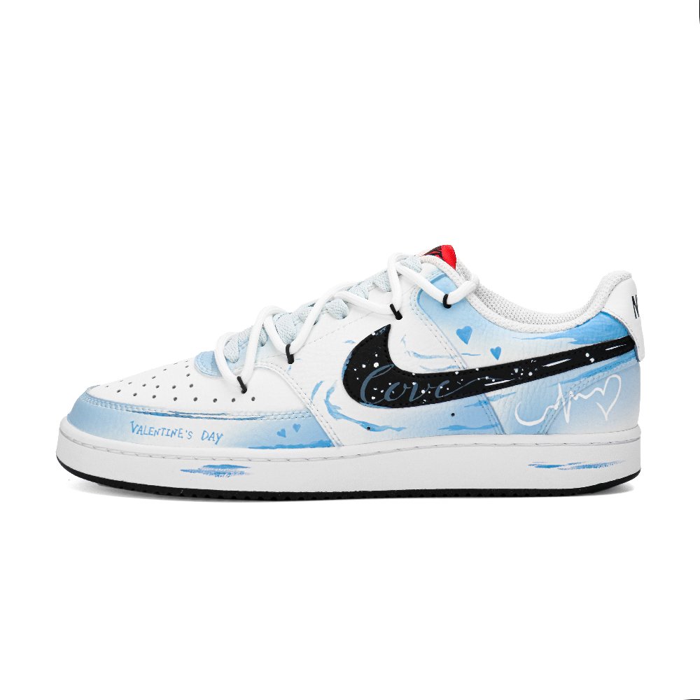 Nike Court Vision 1 Quantum Space Cat, Heartbeat Abrasion Resistant Low Top Skateboard Shoes Men's White Blue