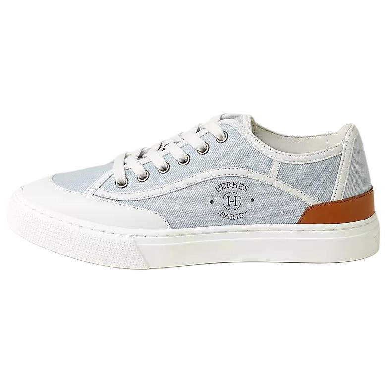 HERMES Get Low Top Canvas Shoes Women's Light Blue/White