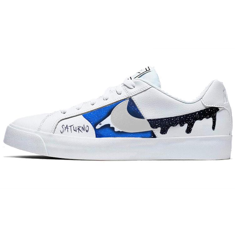 Nike Court Royale Dazzling Color Starry Galaxy Slip-Resistant Cushioning Low-Top Skateboard Shoes Unisex White Blue