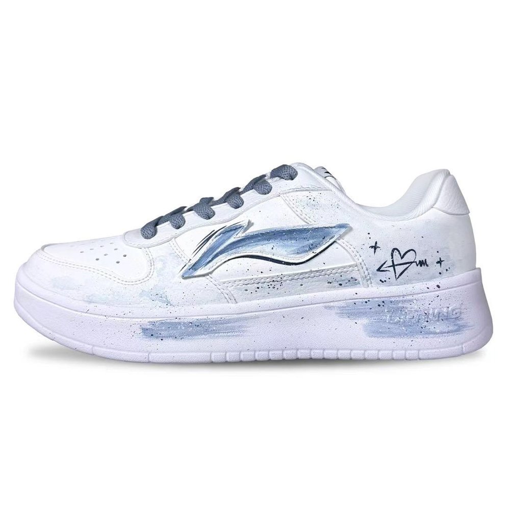 LiNing Pontoon Boats Cushioning Abrasion Resistant Breathable Low Top Skateboard Shoes Men's White Blue