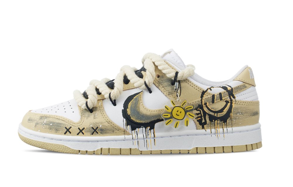 Nike Smiley Graffiti Anti-Slip Wear-Resistant Low-Top Skateboard Shoes Men's Yellow White