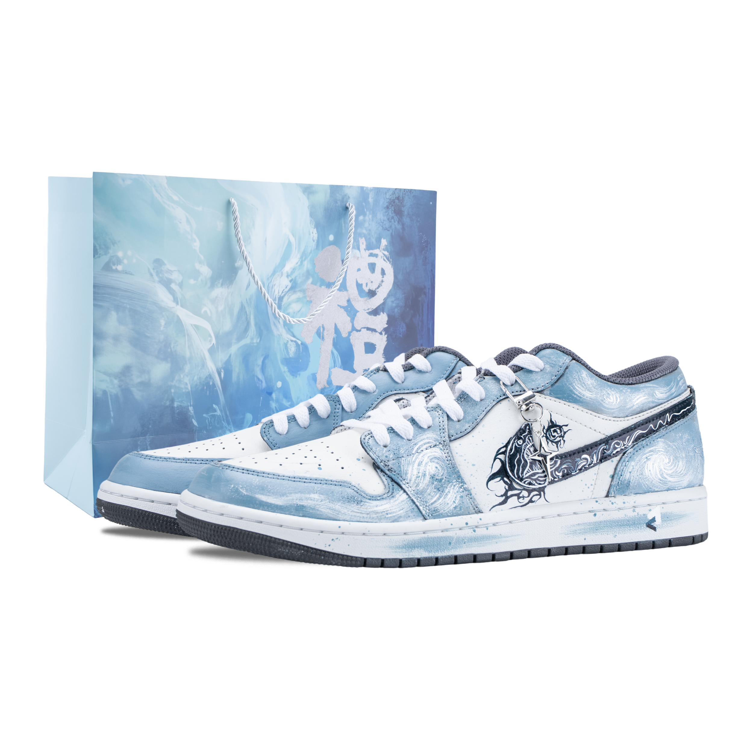 Jordan Air Jordan 1 Salt Sea Trap Abrasion Resistant Low top Vintage Basketball Shoes Unisex White Blue