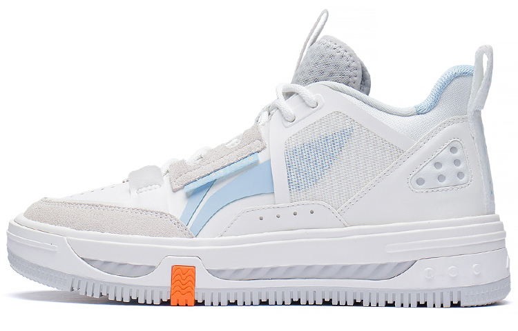 LiNing Anti-Slip And Wear-Resistant Height Increasing Mid-Top Skateboard Shoes Women's White Blue