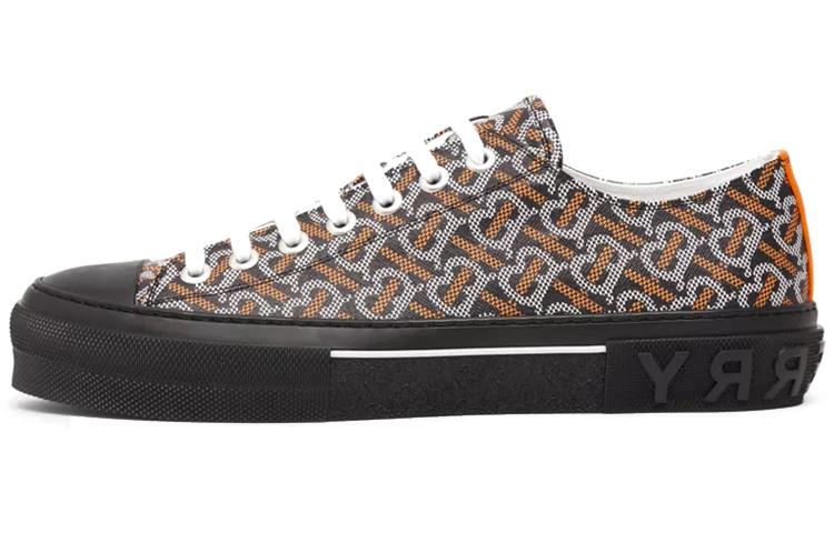 Burberry Monogram Pattern Low Top Black Orange Canvas