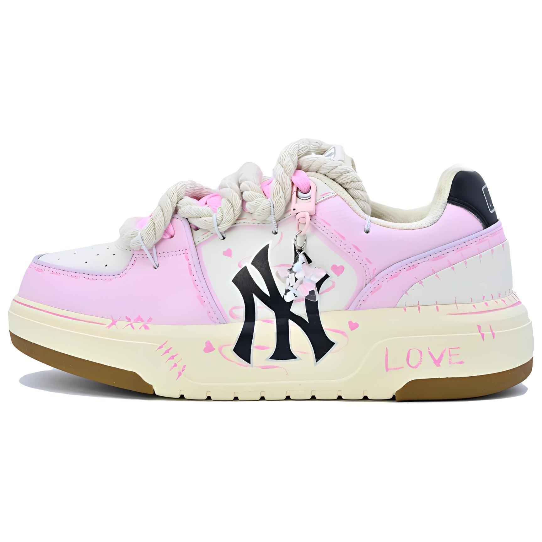 MLB Chunky Liner Abrasion Resistant Balance Height Increasing Low Top Casual Shoes Unisex Pink