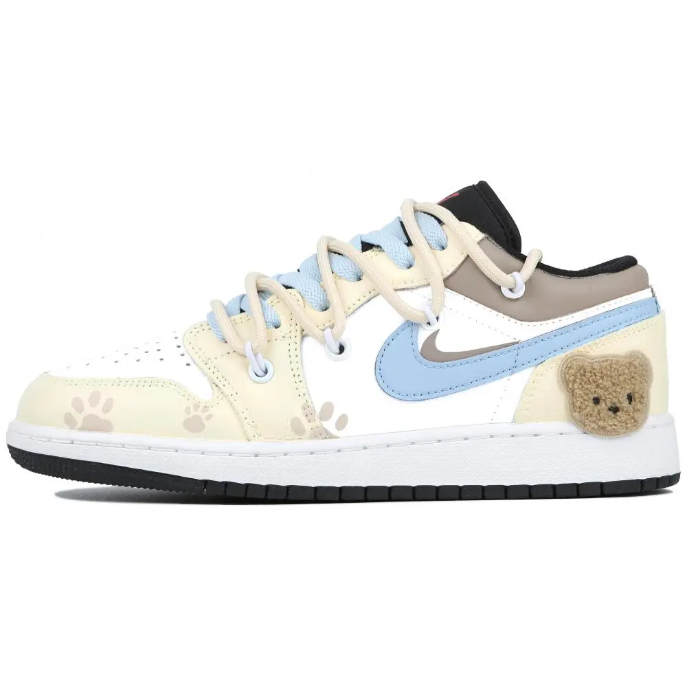 Jordan Air Jordan 1 Bear Balloons Cushioned Slip-Resistant Low-Top Vintage Basketball Shoes GS Blue Yellow