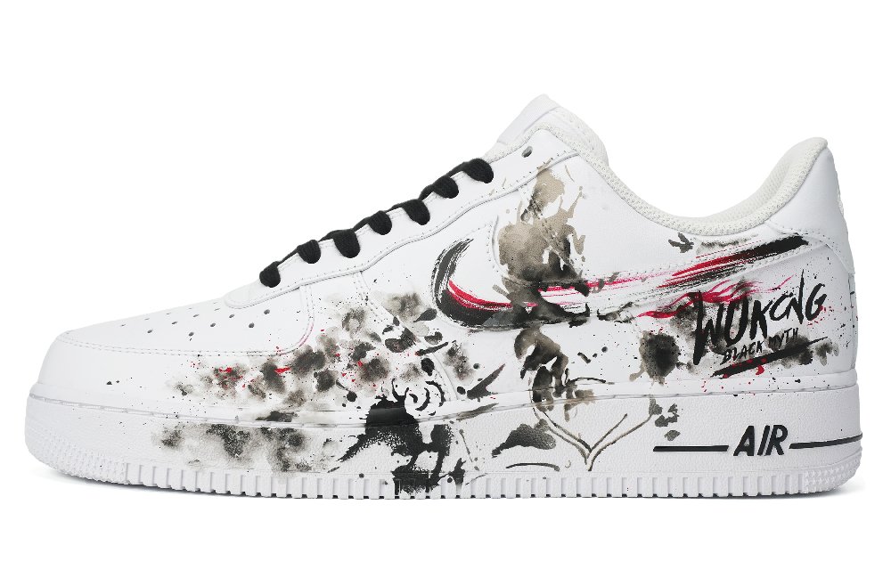 Nike Air Force 1 Anti Slip Wear Resistant Low Top Skateboard Shoes Men's Black White Red