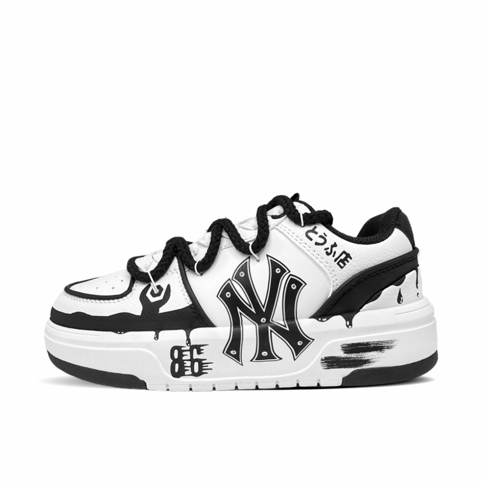 MLB Chunky Liner Leap Of Life Cushioning Wear-Resistant Low-Top Skateboard Shoes Unisex Black White