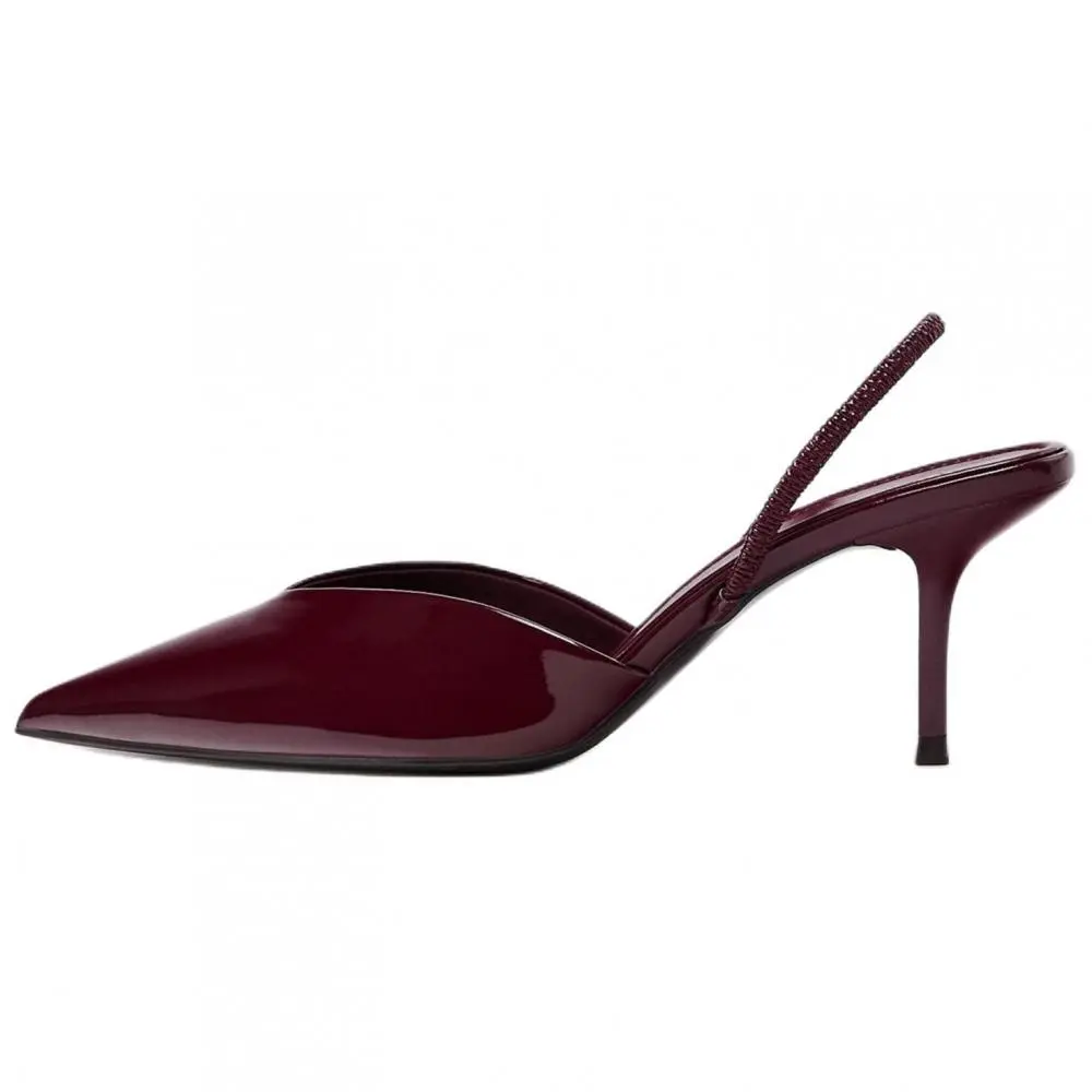 ZARA Slim Heel High Heels 8cm Women's Dark Red Color