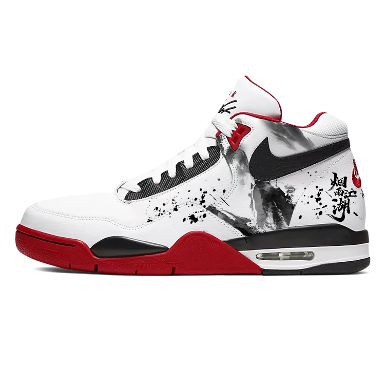 Nike Flight Legacy Cushioning Anti-Slip And Wear-Resistant Mid-Top Vintage Basketball Shoes Unisex Red White
