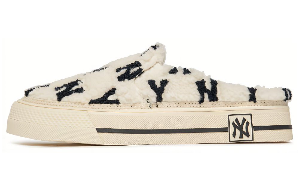 MLB Playball Mule Fleece Monogram Warm Slip-Resistant Cushioning Wear-Resistant Low-Top Skateboard Shoes Unisex White