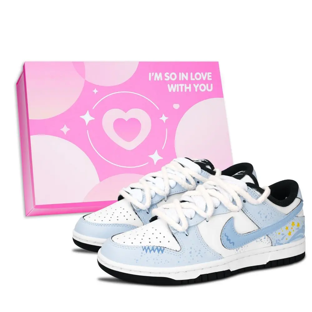 Nike Dunk Black White, Starlight Beyond Abrasion Resistant Low Top Skateboard Shoes Unisex Light Blue