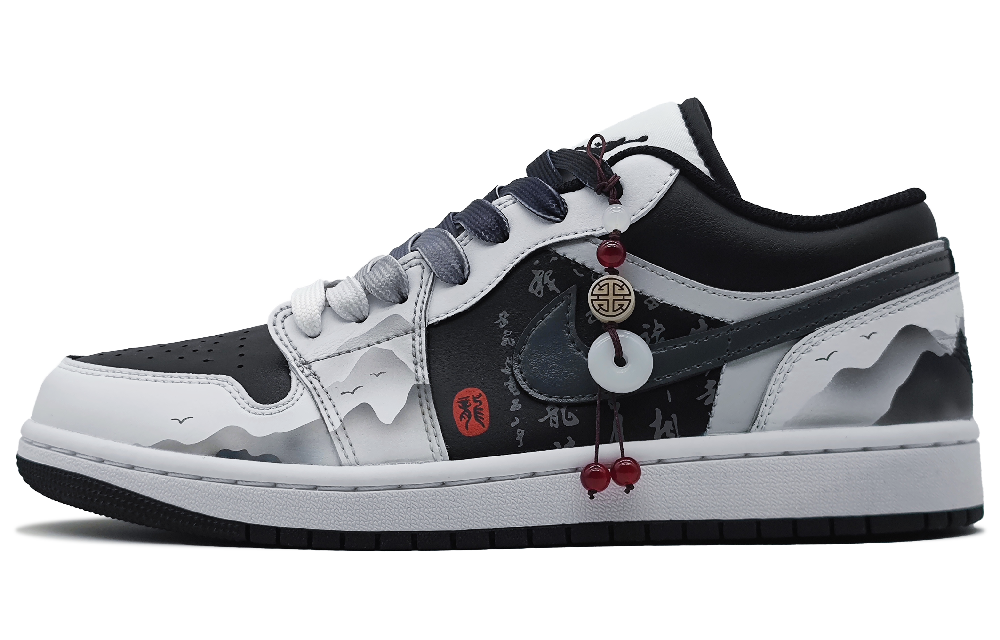 Jordan Air Jordan 1 Anti-Slip Wear-Resistant Low-Top Vintage Basketball Shoes Men's Black Gray Color