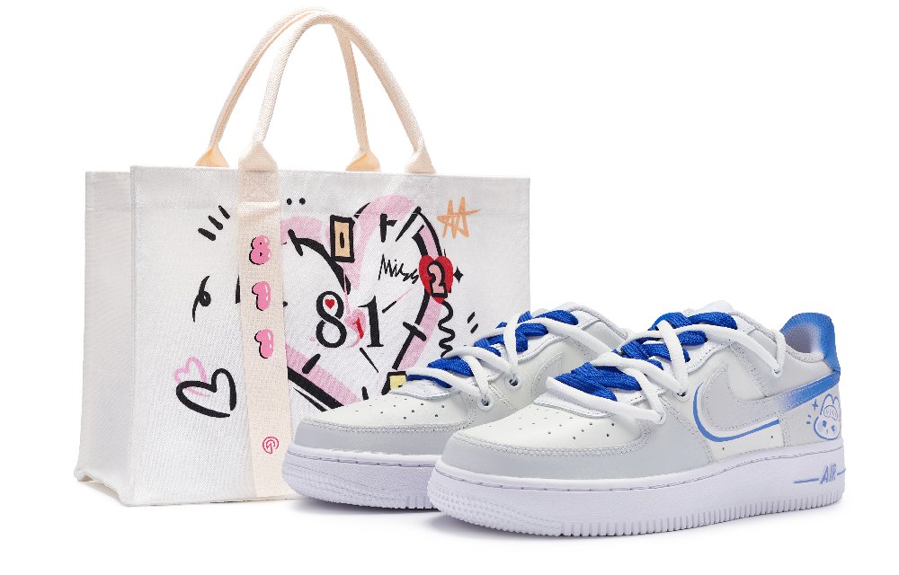 Nike Air Force 1 Low Top Skateboard Shoes GS White Blue