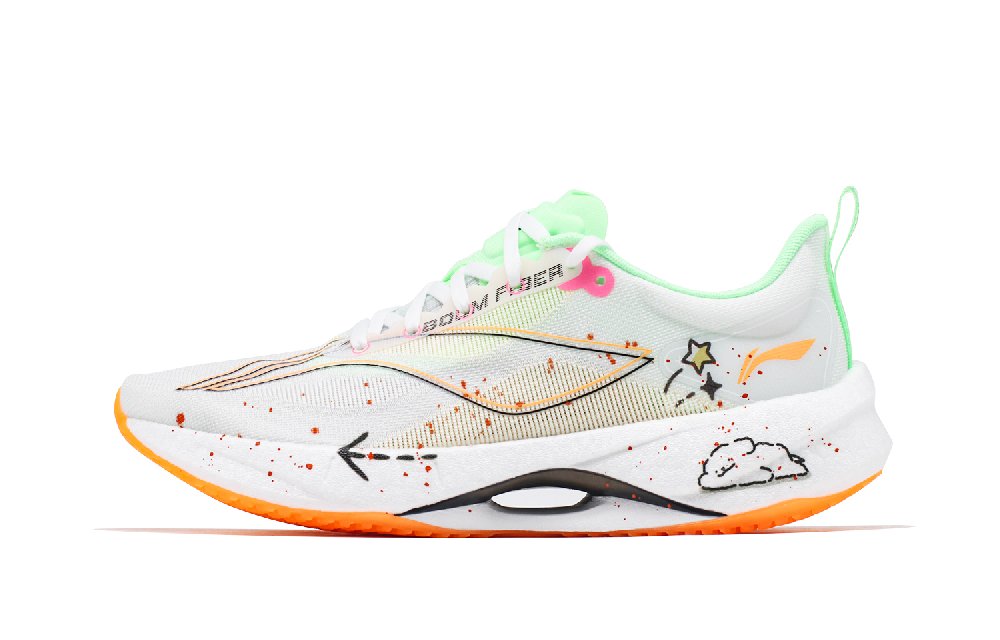 LiNing Super Light 21 Cushioned Wear-Resistant Breathable Low-Top Running Shoes Men's White Green Orange
