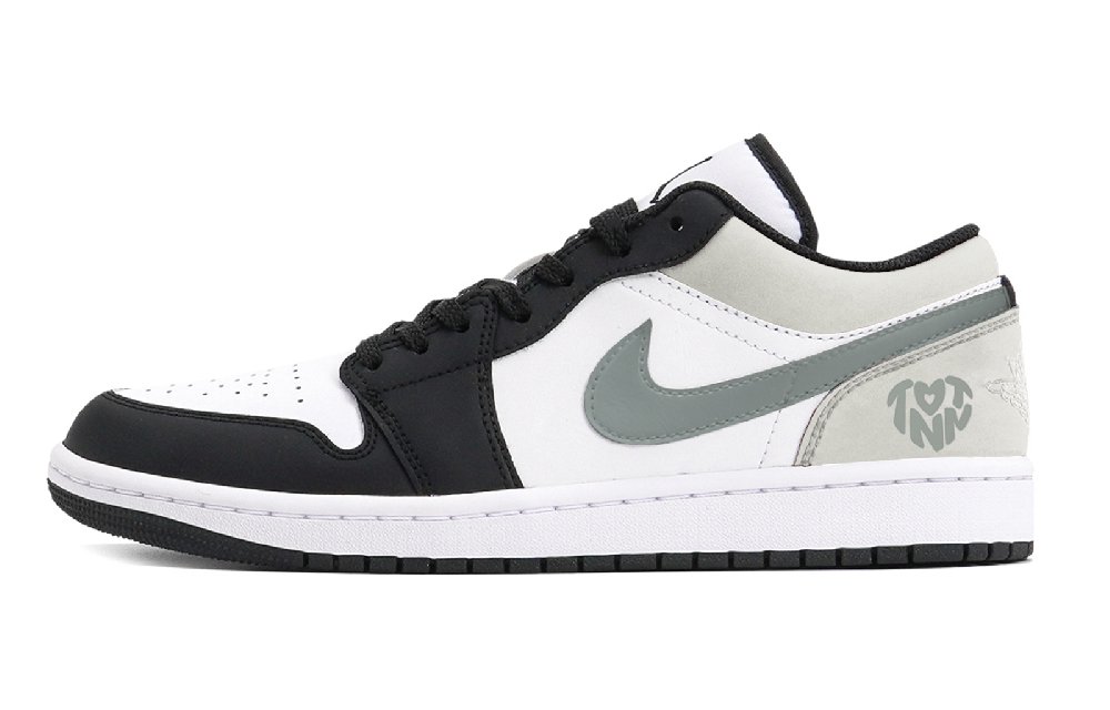 Jordan Air Jordan 1 Puppy Fragment Slip-Resistant Low-Top Vintage Basketball Shoes Men's Black White Gray