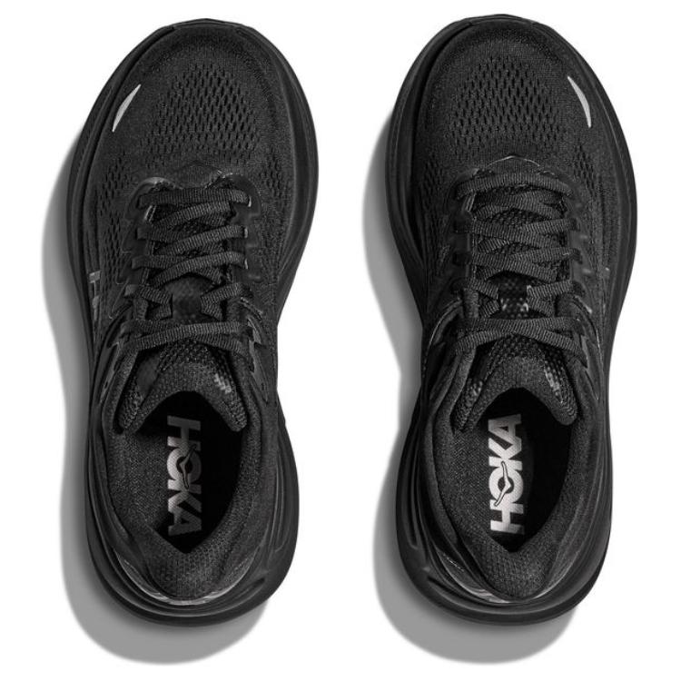 HOKA ONE ONE Bondi 9 Anti Slip Wear Resistant Low Top Running Shoes Men's Black Loose Fit