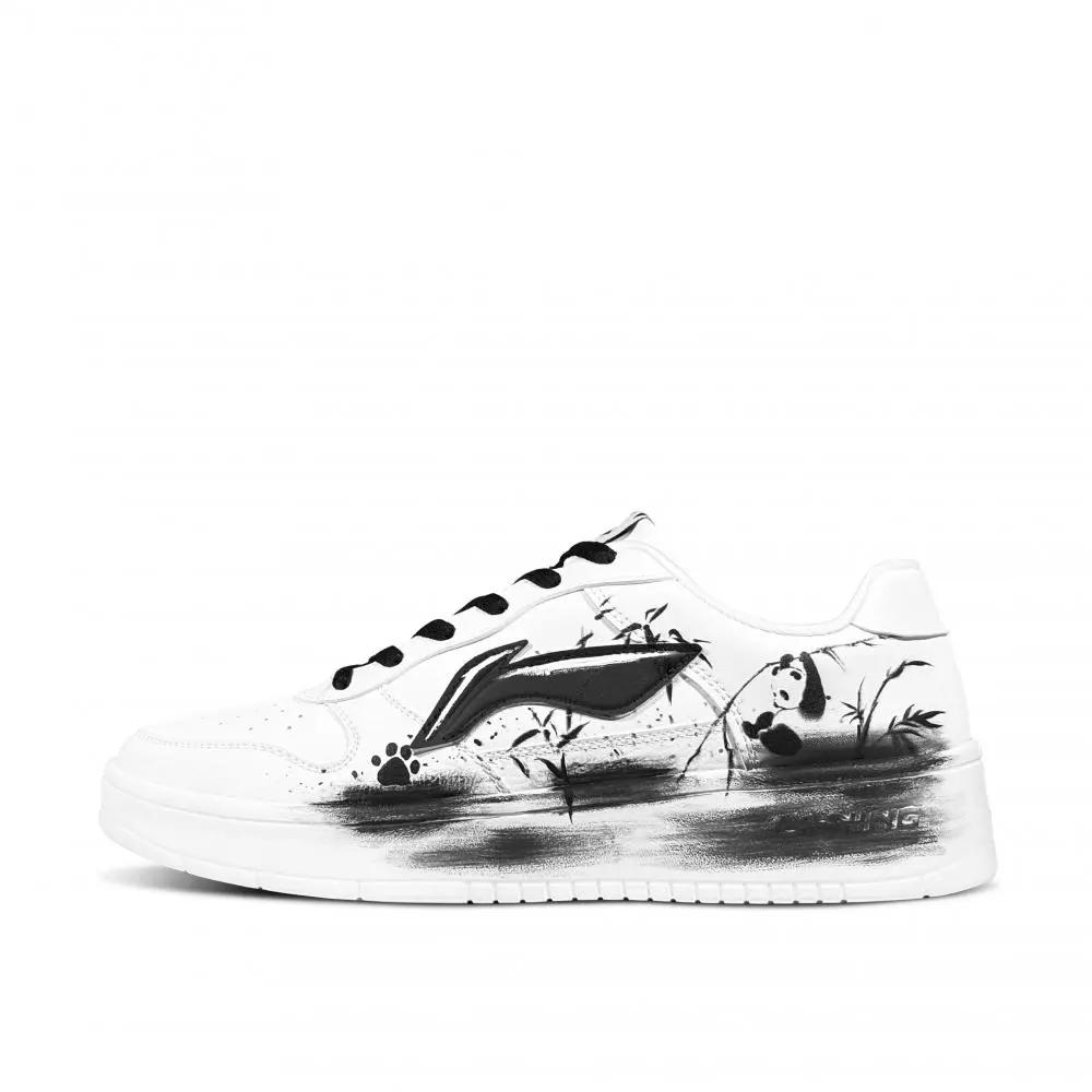 LiNing Pontoon Boats Slip Resistant, Abrasion Resistant, Breathable Low Top Skateboard Shoes Men's Black White