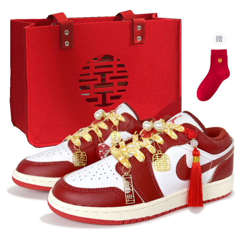 Jordan Air Jordan 1 Heart Belongs, Shopping Bag, Wedding Shoes Low top Vintage Basketball Shoes Unisex Red White