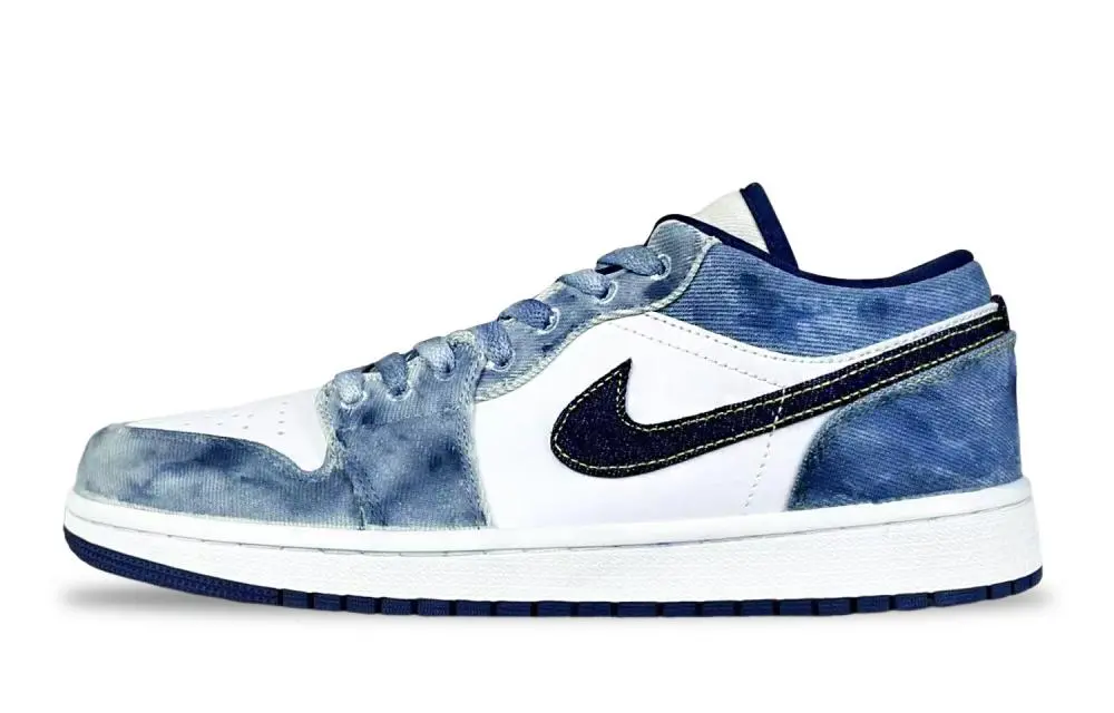 Jordan Air Jordan 1 Denim Is Cool Abrasion Resistant Low top Vintage Basketball Shoes Unisex Blue