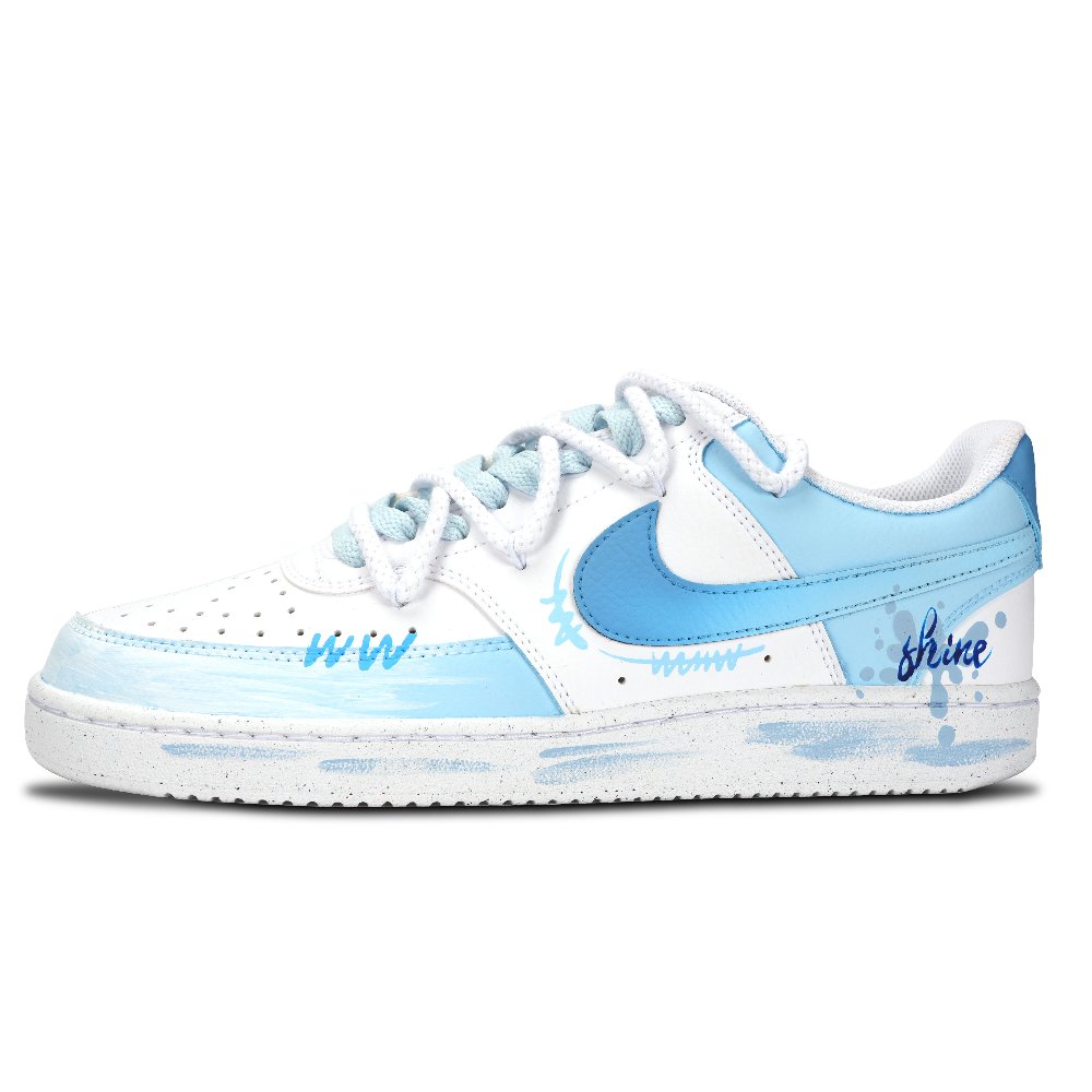 Nike Court Vision 1 Waterdrop Sparkling Abrasion Resistant Low Top Skateboard Shoes Unisex Blue