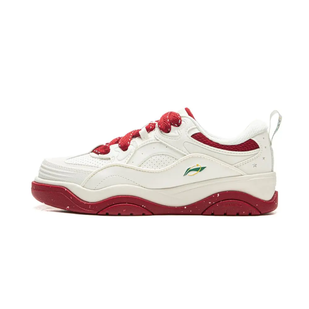 LiNing Zhi Cheng 2.0 Abrasion Resistant Height Increasing Low Top Skateboard Shoes Women's White Red