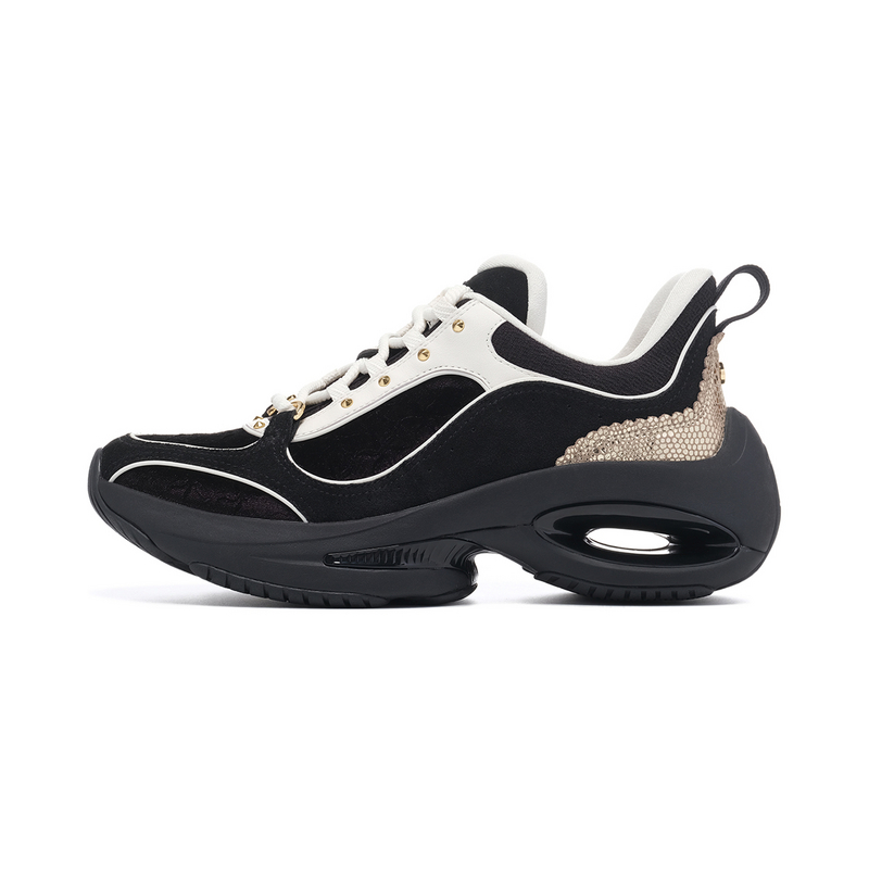 LI NING 1990 Heart Dance Cushioning Wear Resistant Low Top Casual Shoes Women's Black Shallow Gold