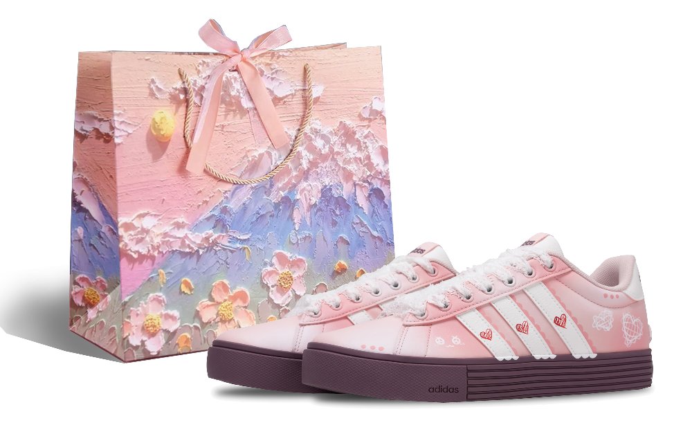 Adidas Daily 4.0 I Like You Abrasion Resistant Low Top Skateboard Shoes Unisex White Pink