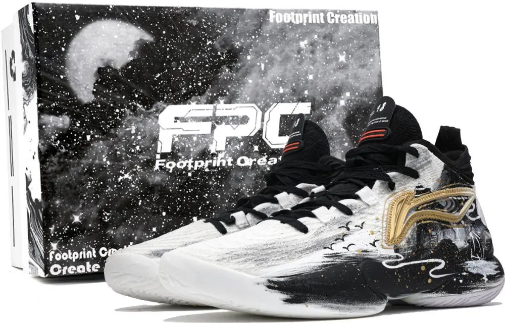 LiNing YuShuai 18 Shock Absorbers Slip Resistant Breathable Mid top Basketball Shoes Men's Black Gold White