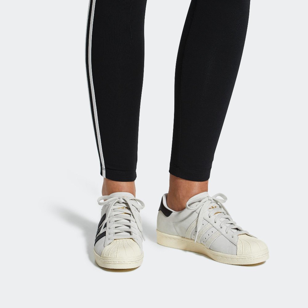 Adidas Originals SUPERSTAR 80s Low Top Skateboard Shoes Women's Gray Black