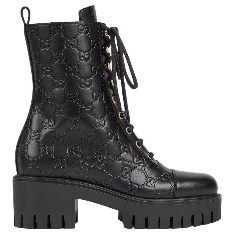 GUCCI 60mm Gg Leather Lace up Boots Women's