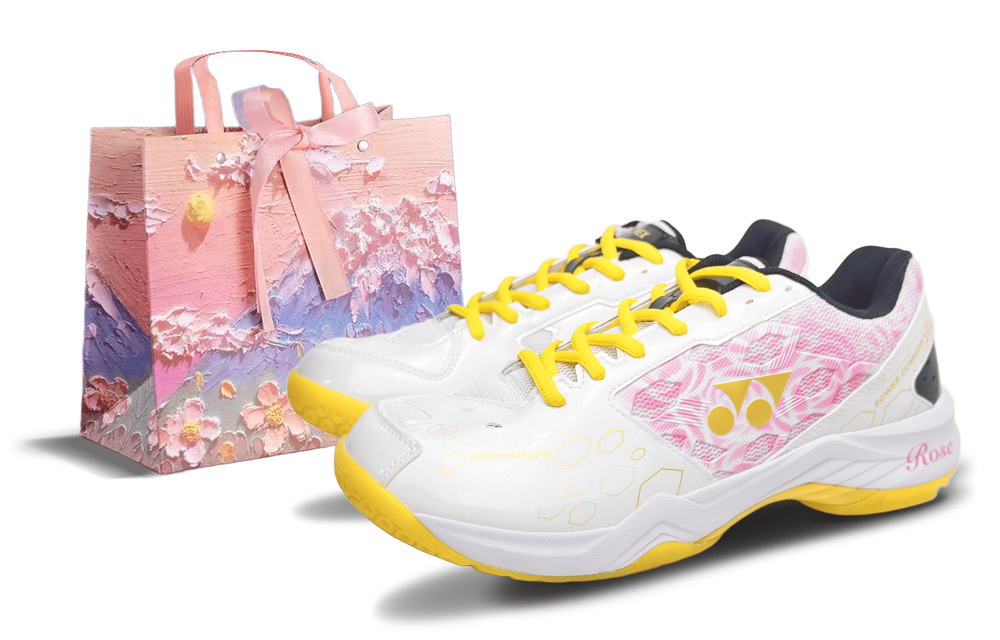 YONEX Power Cushion Abrasion Resistant Slip Resistant Low Top Badminton Shoes Unisex White Gold Pink
