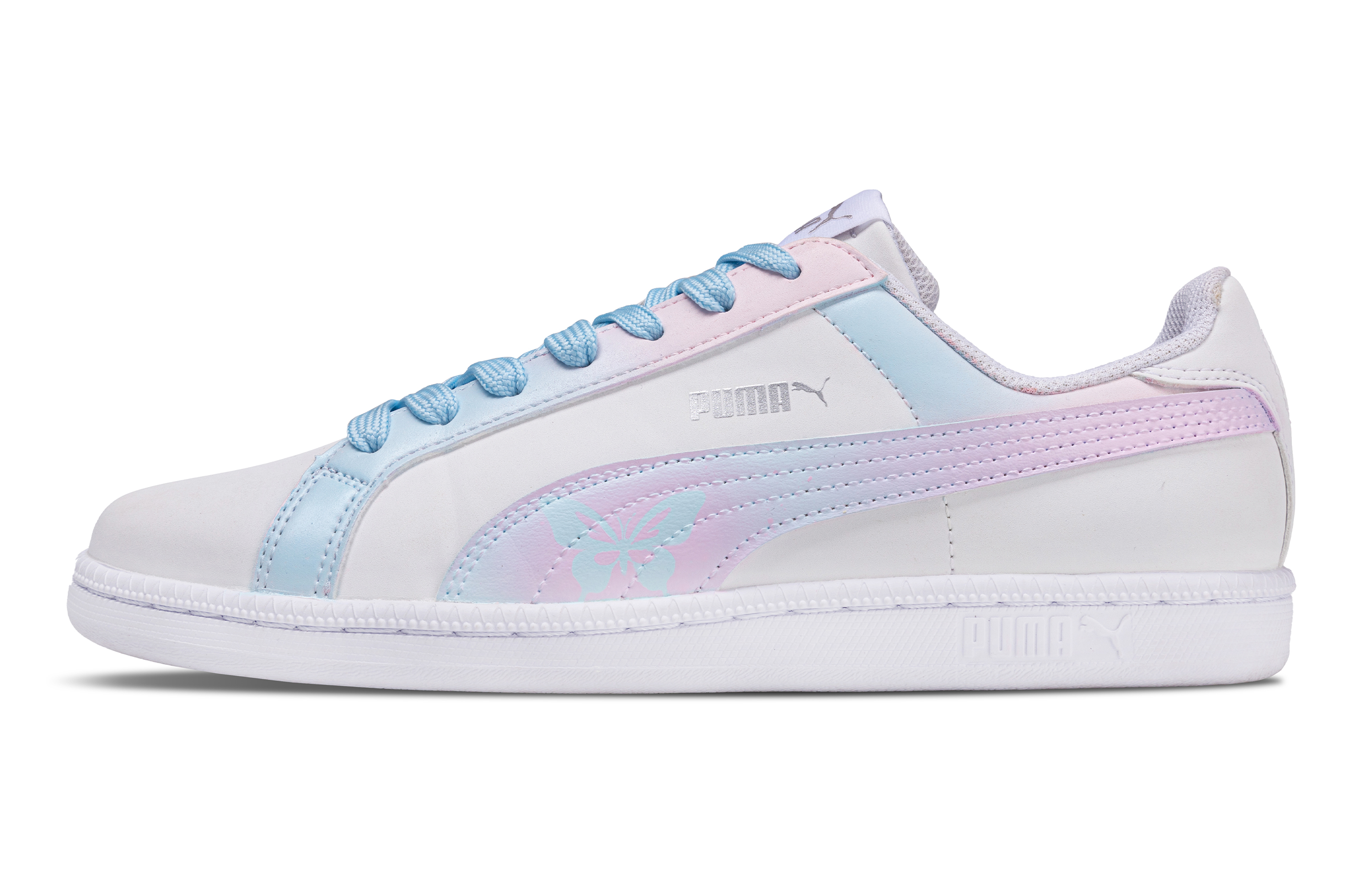 PUMA Smash Jingxin Manufacturing, Butterfly Shadow Dreamy Lightweight Low top Skateboard Shoes Women's Blue Pink
