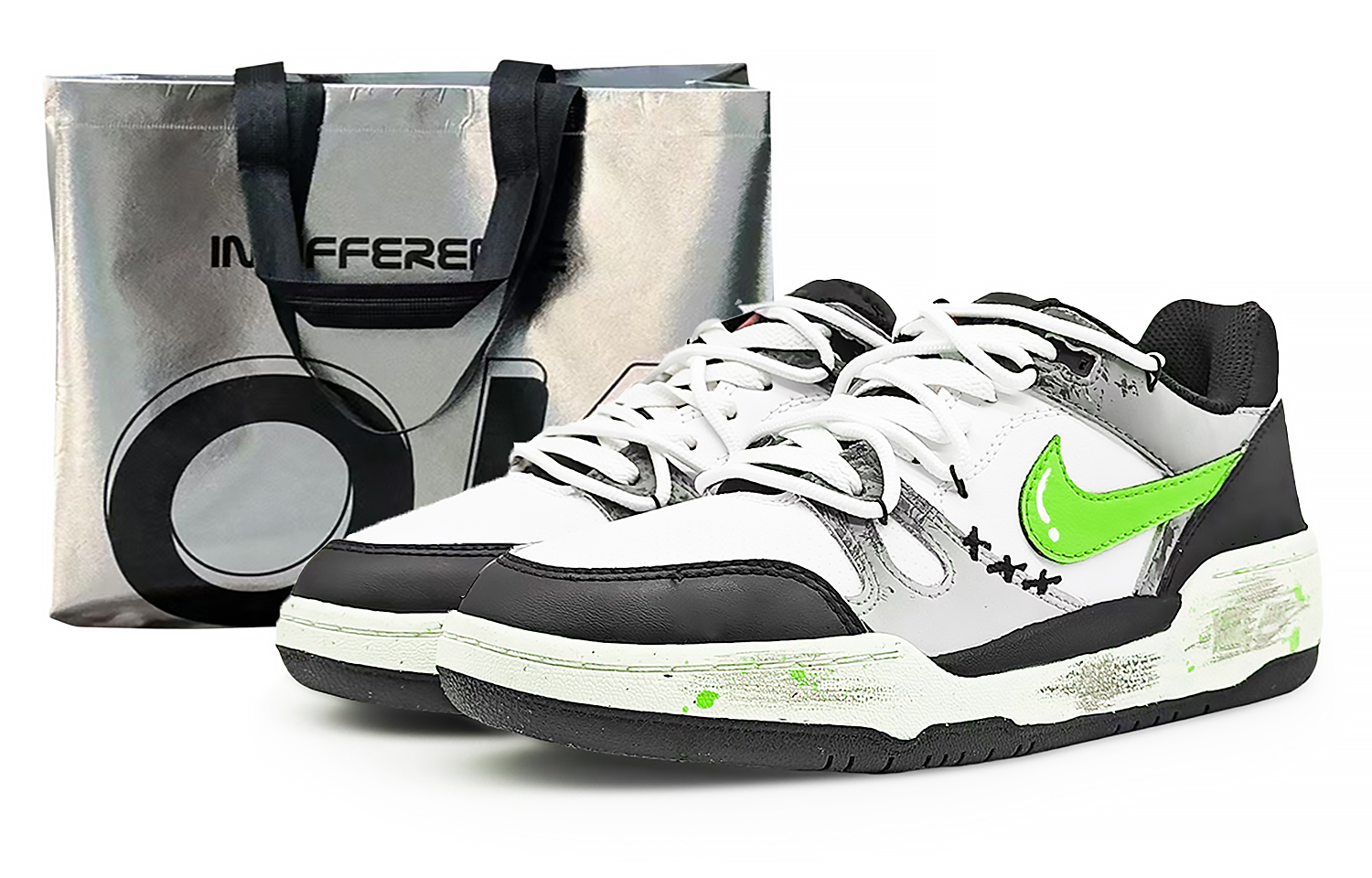 Nike Full Force SIN3A Spacewalk Abrasion Resistant Low top Skateboard Shoes Men's Black White Green