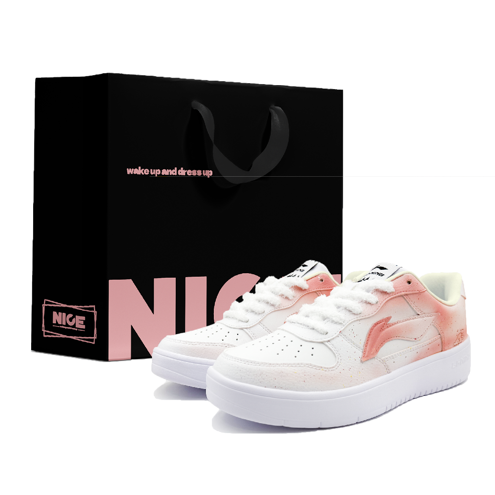 LiNing Pontoon Boats Anti Slip And Wear Resistant Height Increasing Low top Skateboard Shoes Women's Pink White