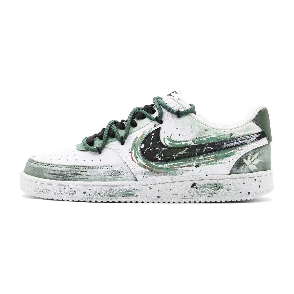 Nike Court Vision Slip Resistant Low Top Skateboard Shoes Men's Black White Green
