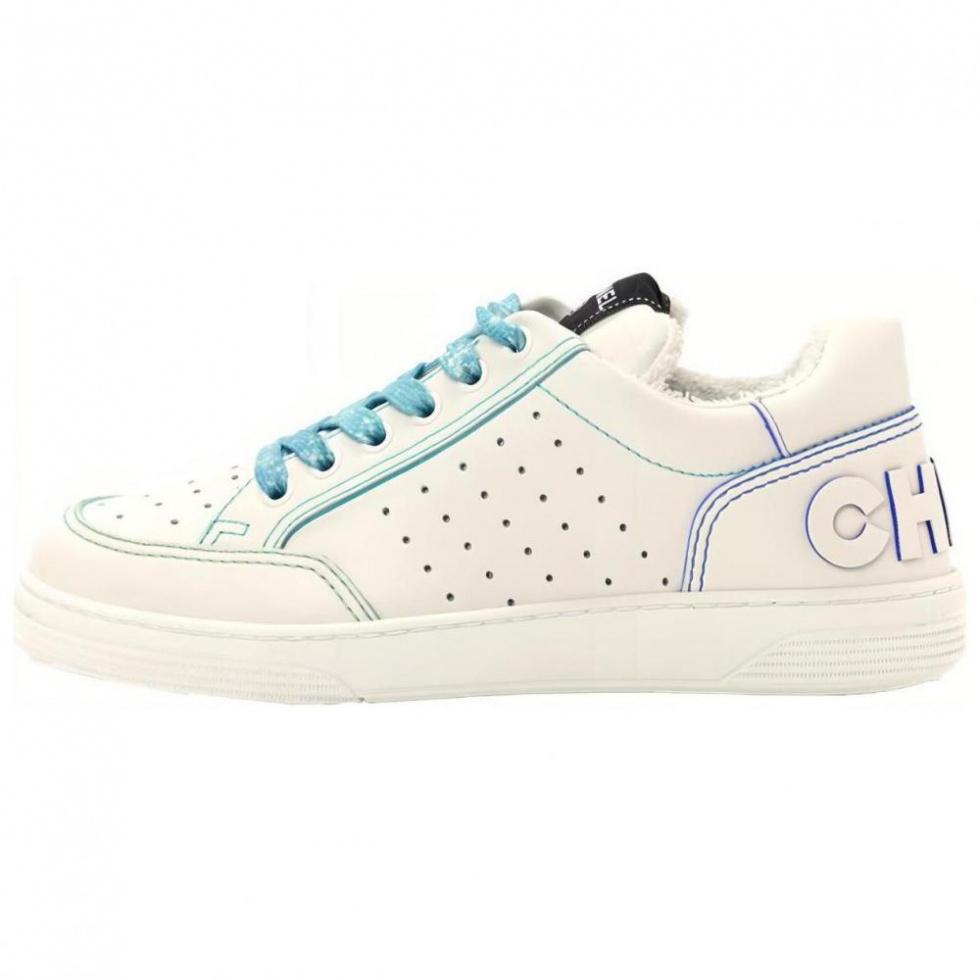 CHANEL Low-Top Stylish Skateboarding Shoes Women's White Blue