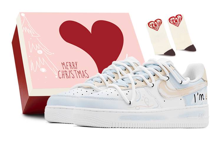Nike Air Force 1 Air Force 1 Sunshine Smile Anti-Slip Wear-Resistant Low-Top Skateboard Shoes Men's White Blue