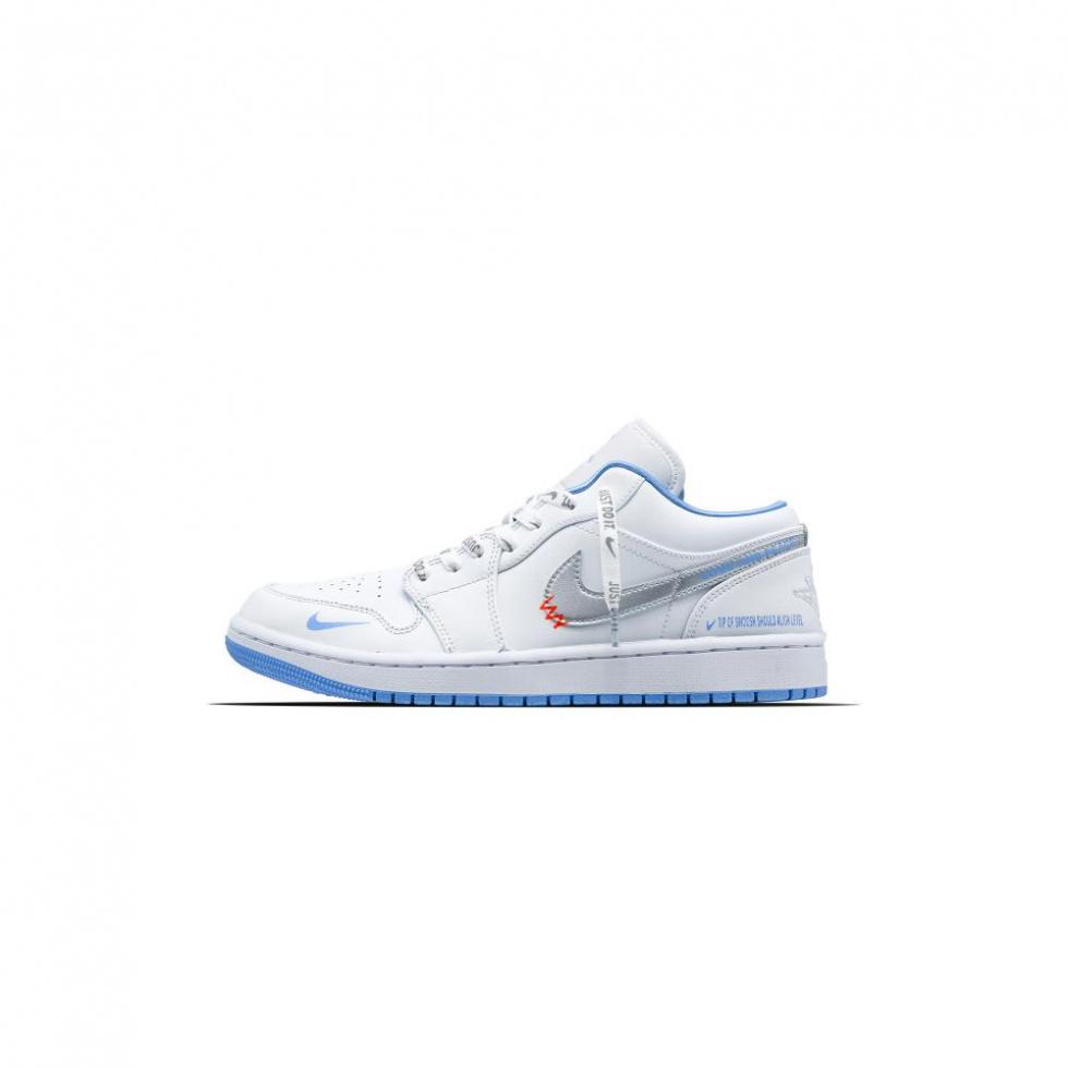 Jordan Air Jordan 1 University Blue Silver Fox Low Top Vintage Basketball Shoes Women's Blue White Silver