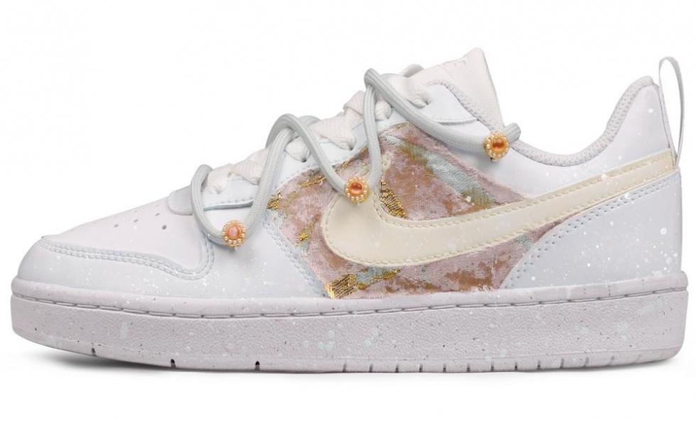Nike Court Borough 2 Anti-Slip Wear-Resistant Lightweight Breathable Low-Top Skateboard Shoes GS White