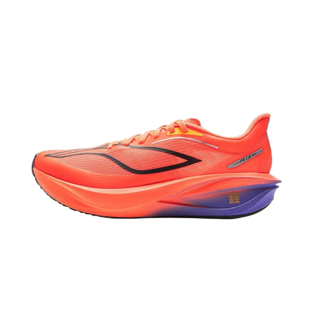 LiNing Feidian 5 Challenger Lightweight Rebound Slip Resistant Low top Carbon Plate Racing Running Shoes Men's Neon Red